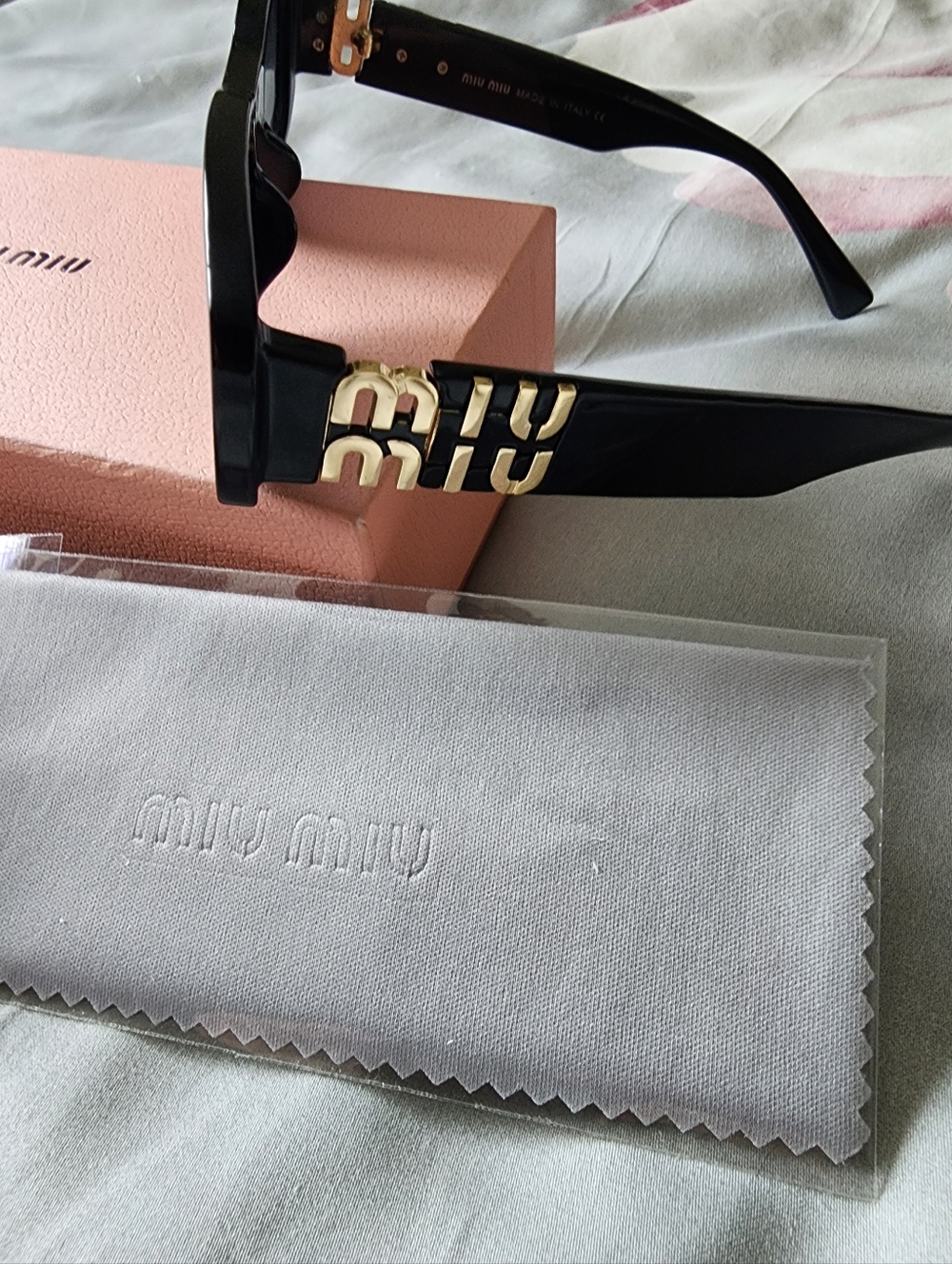 Brand New Black Sunglasses with Gold Logo Accent